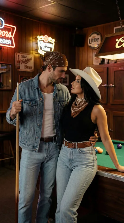 Fictional adult couple on a playful evening out