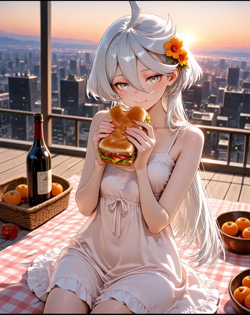 Original fictional anime heroine in a luminous fantasy setting